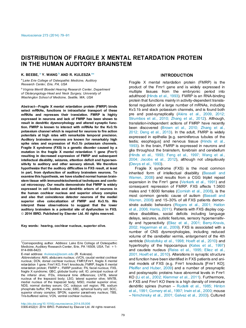 Distribution of fragile X mental retardation protein in the human auditory brainstem