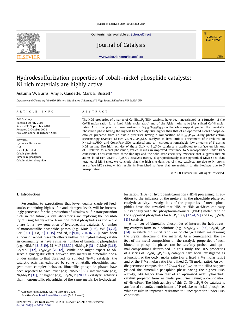 Hydrodesulfurization properties of cobalt–nickel phosphide catalysts: Ni-rich materials are highly active