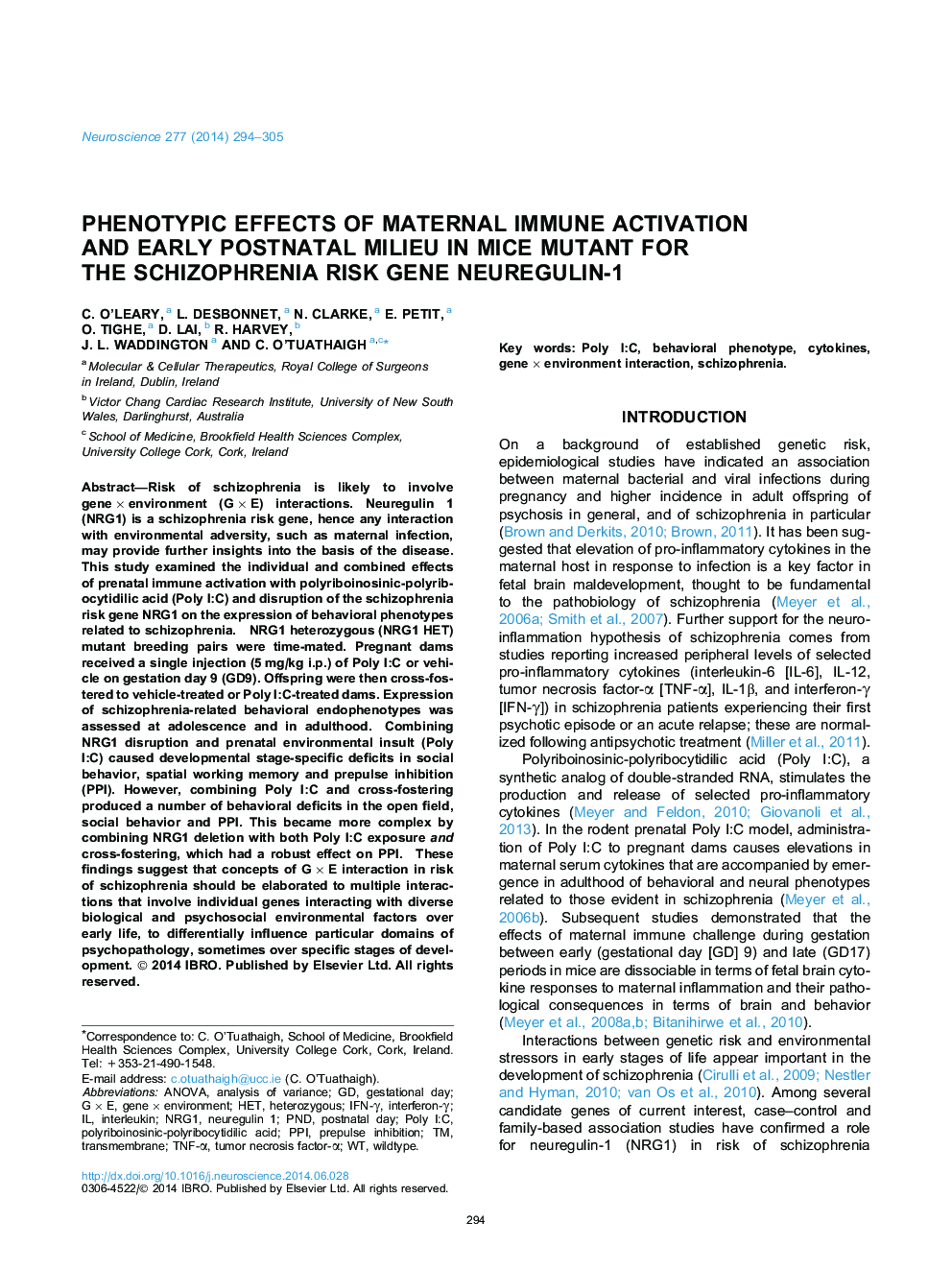 Phenotypic effects of maternal immune activation and early postnatal milieu in mice mutant for the schizophrenia risk gene neuregulin-1