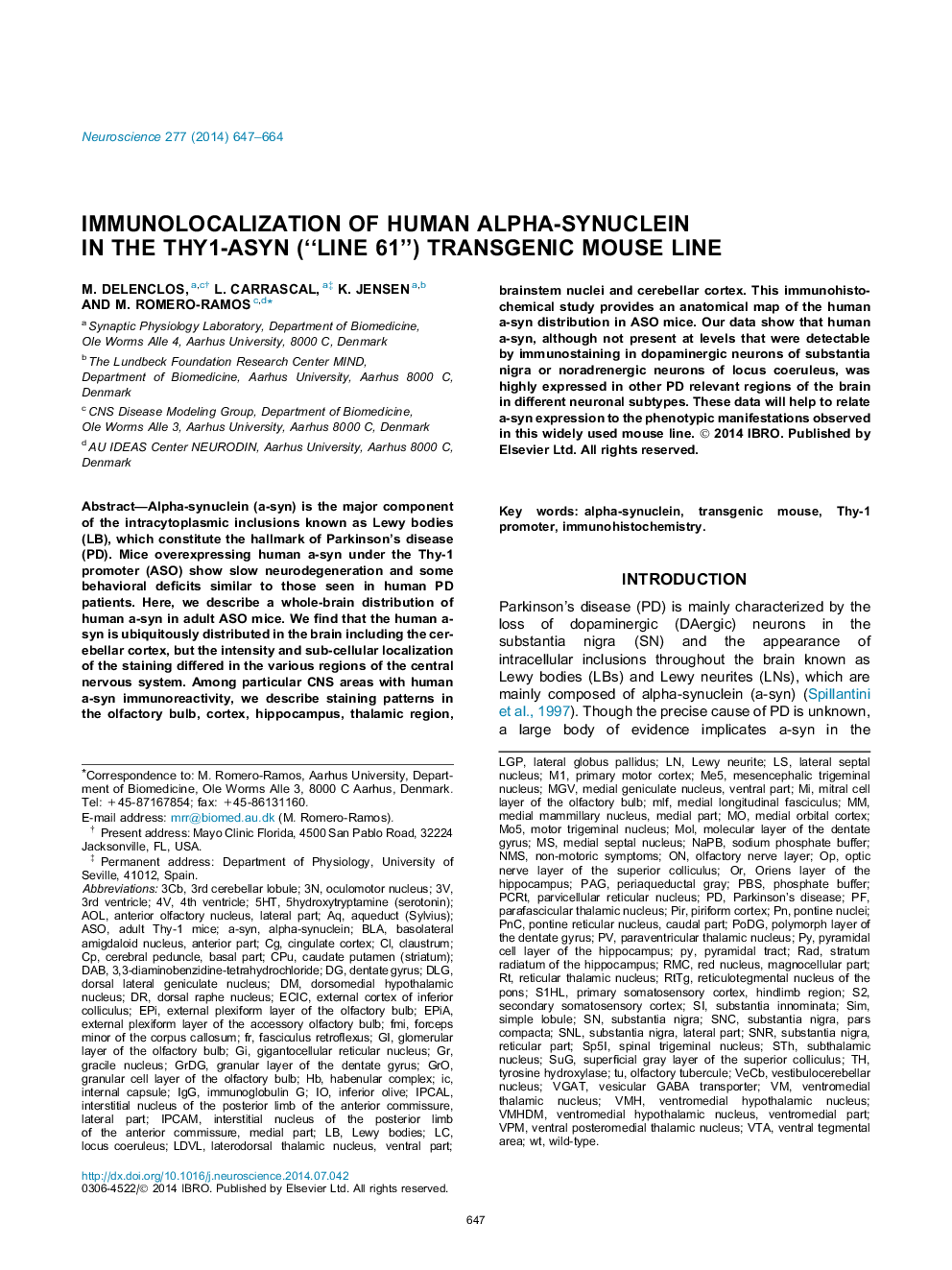 Immunolocalization of human alpha-synuclein in the Thy1-aSyn (“Line 61”) transgenic mouse line