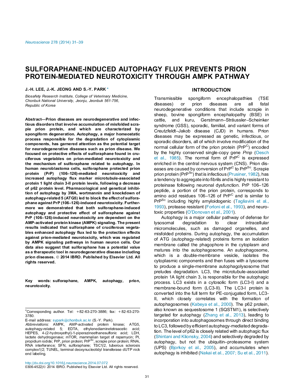 Sulforaphane-induced autophagy flux prevents prion protein-mediated neurotoxicity through AMPK pathway