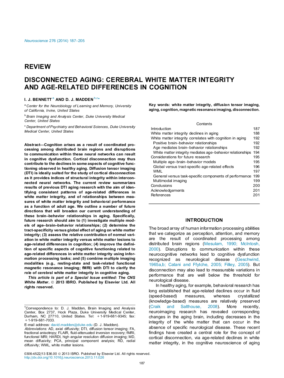 ReviewDisconnected aging: Cerebral white matter integrity and age-related differences in cognition