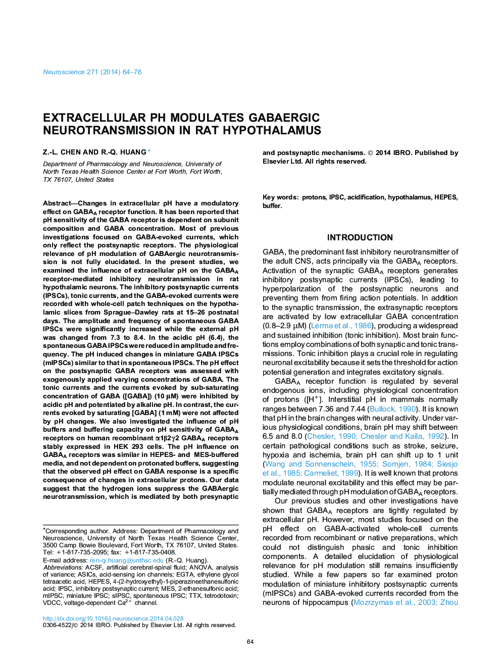 Extracellular pH modulates GABAergic neurotransmission in rat hypothalamus
