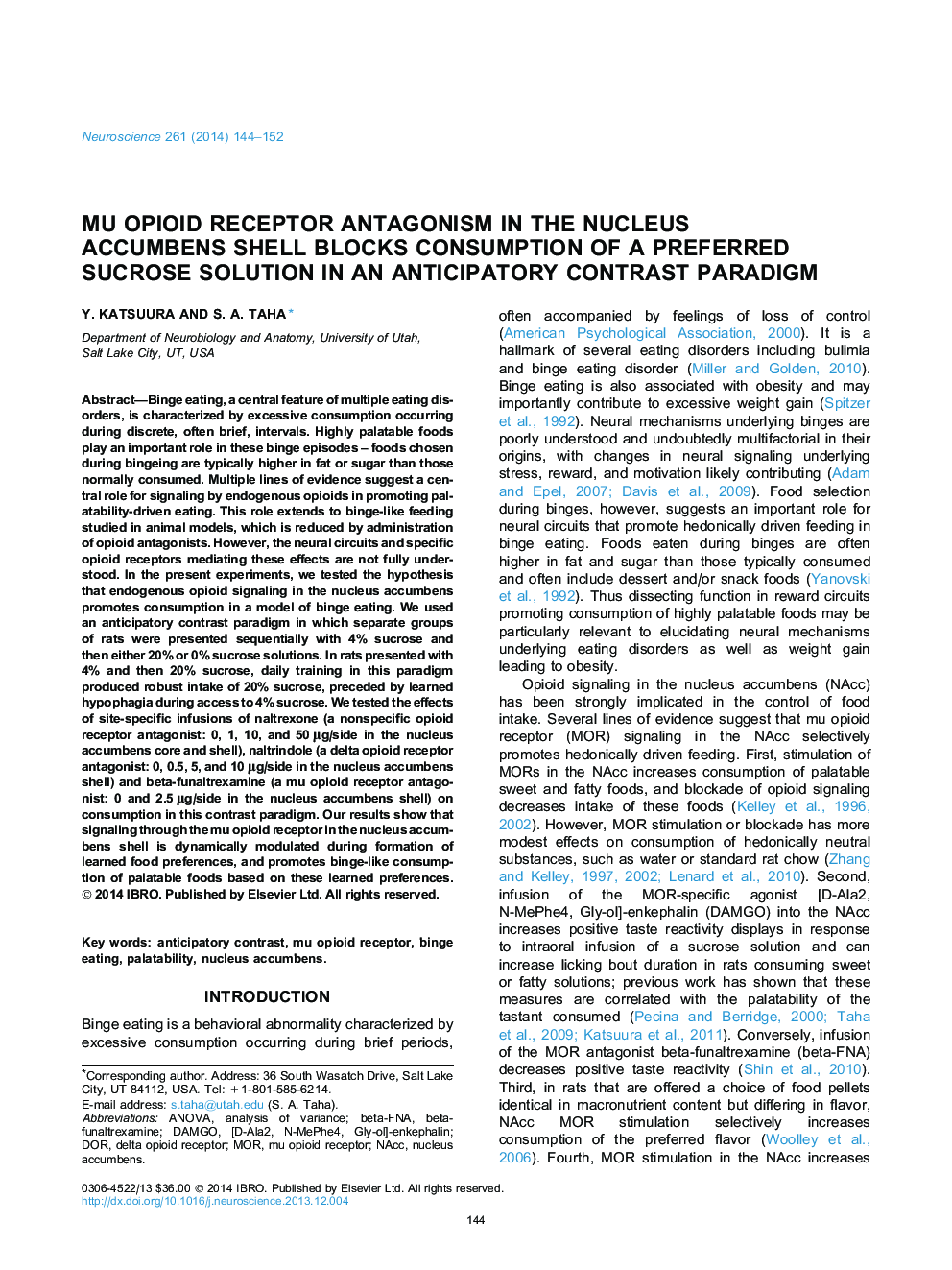 Mu opioid receptor antagonism in the nucleus accumbens shell blocks consumption of a preferred sucrose solution in an anticipatory contrast paradigm