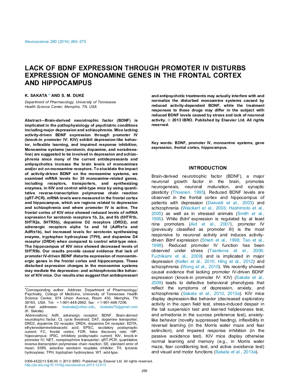 Lack of BDNF expression through promoter IV disturbs expression of monoamine genes in the frontal cortex and hippocampus