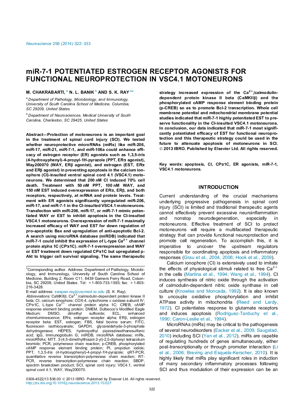 MiR-7-1 potentiated estrogen receptor agonists for functional neuroprotection in VSC4.1 motoneurons