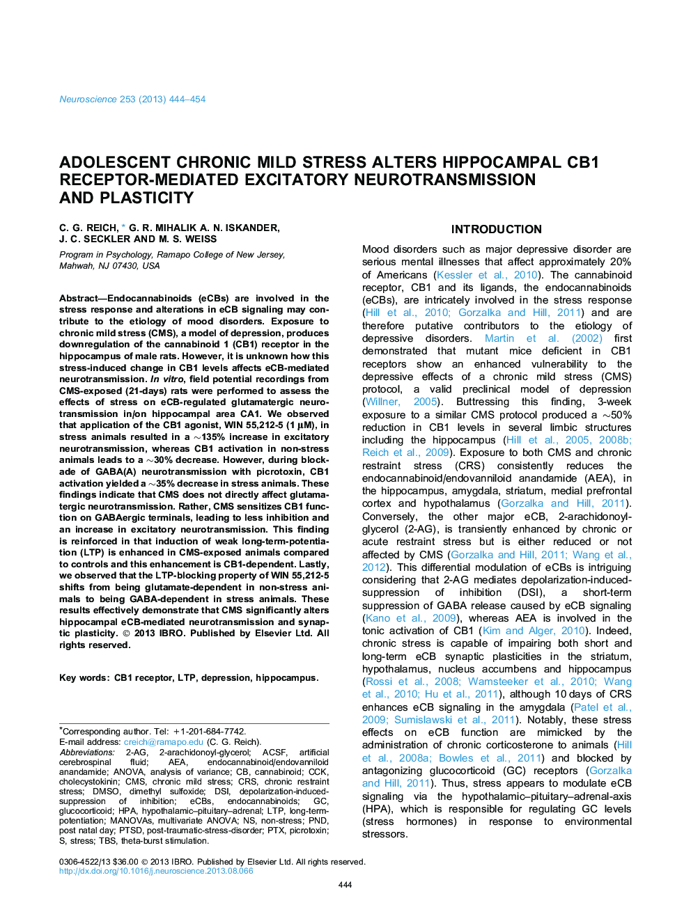 Adolescent chronic mild stress alters hippocampal CB1 receptor-mediated excitatory neurotransmission and plasticity