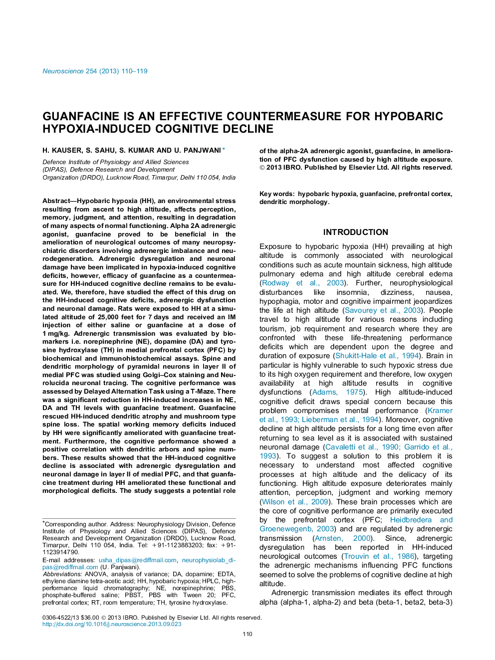 Guanfacine is an effective countermeasure for hypobaric hypoxia-induced cognitive decline