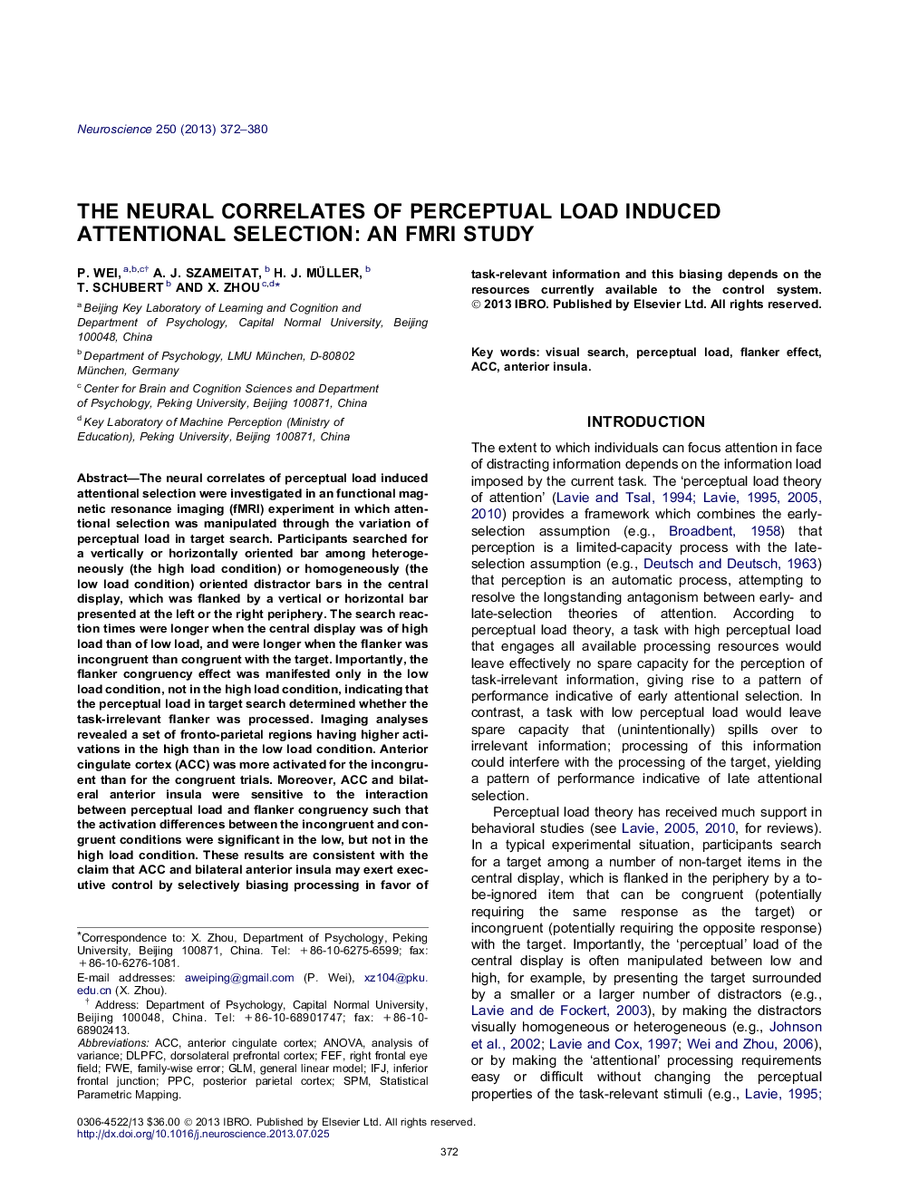 The neural correlates of perceptual load induced attentional selection: An fMRI study