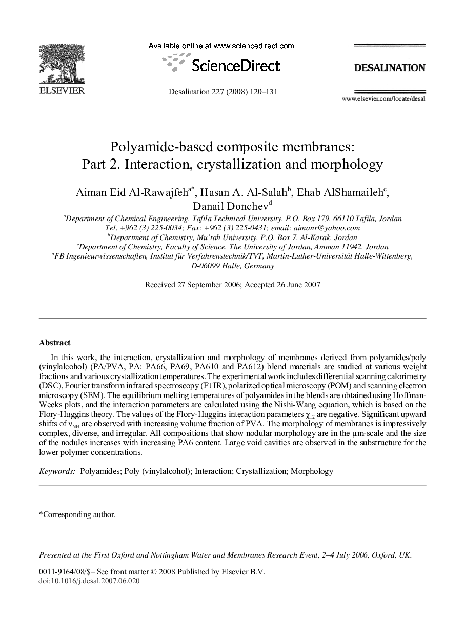 Polyamide-based composite membranes: Part 2. Interaction, crystallization and morphology