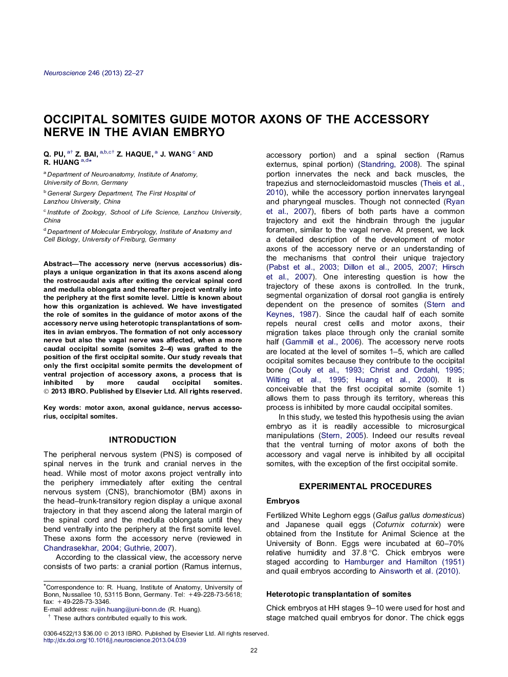 Occipital somites guide motor axons of the accessory nerve in the avian embryo