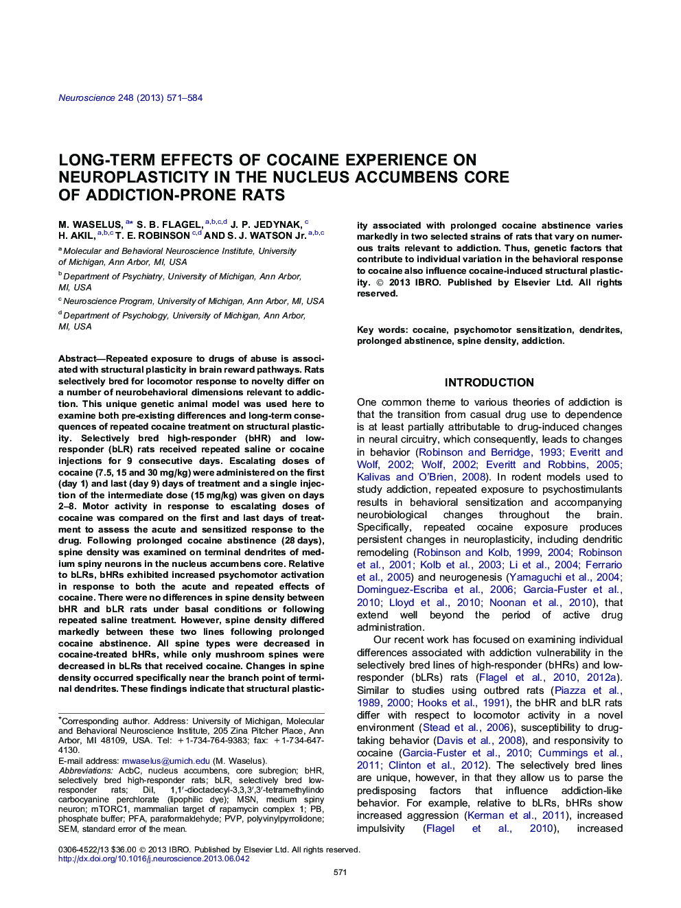 Long-term effects of cocaine experience on neuroplasticity in the nucleus accumbens core of addiction-prone rats