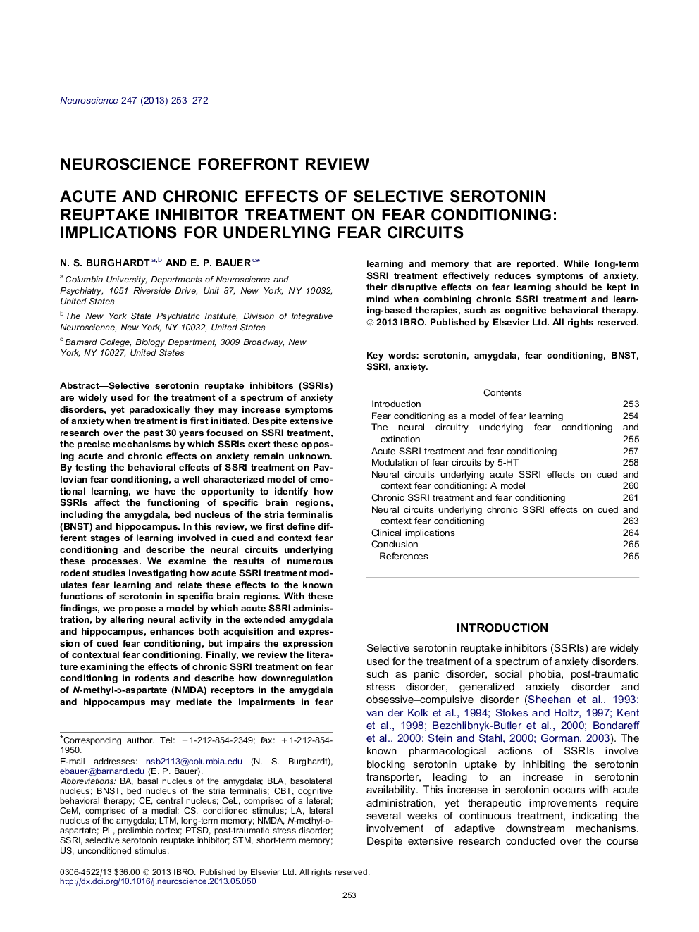 Acute and chronic effects of selective serotonin reuptake inhibitor treatment on fear conditioning: Implications for underlying fear circuits