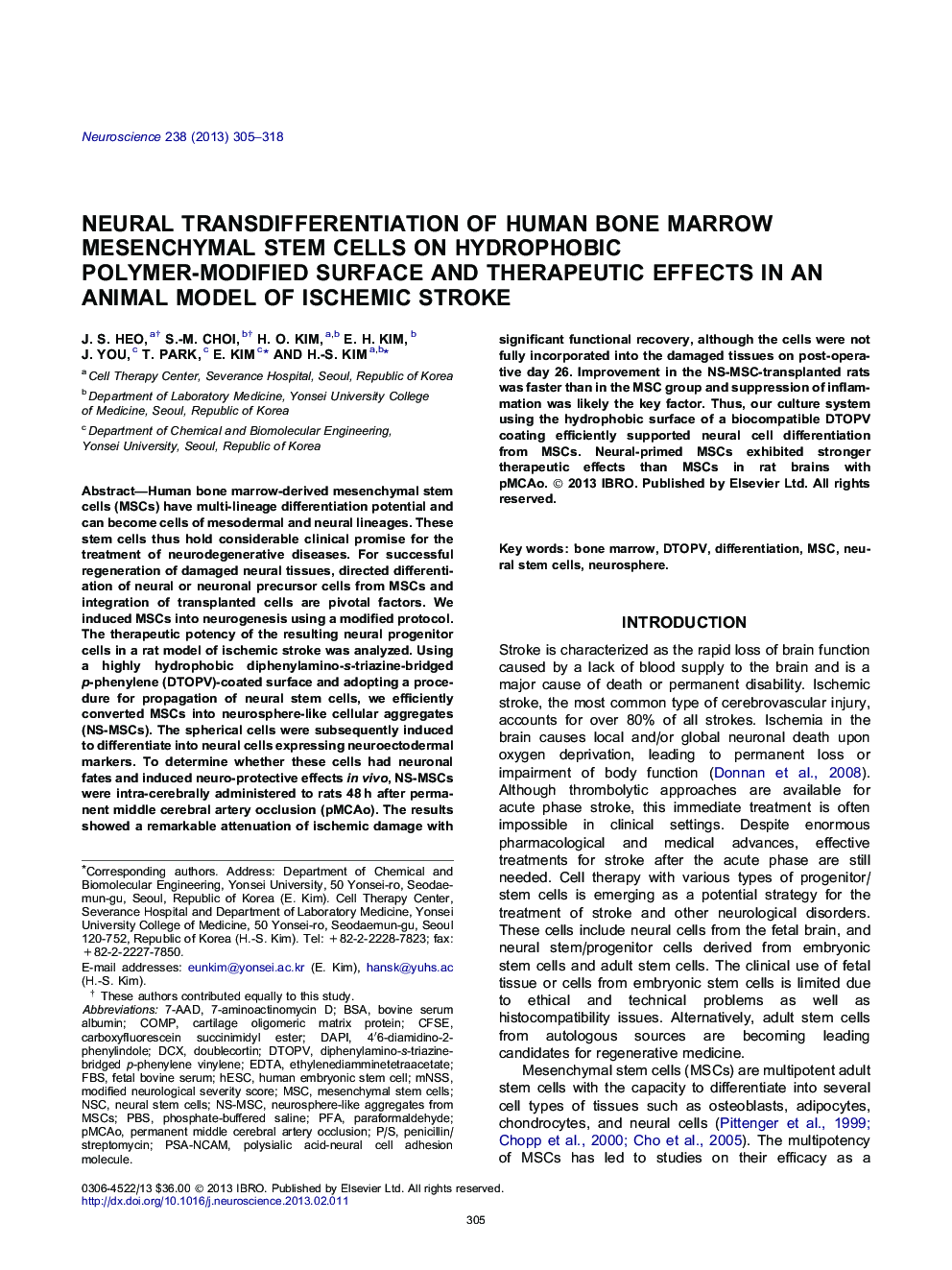 Neural transdifferentiation of human bone marrow mesenchymal stem cells on hydrophobic polymer-modified surface and therapeutic effects in an animal model of ischemic stroke