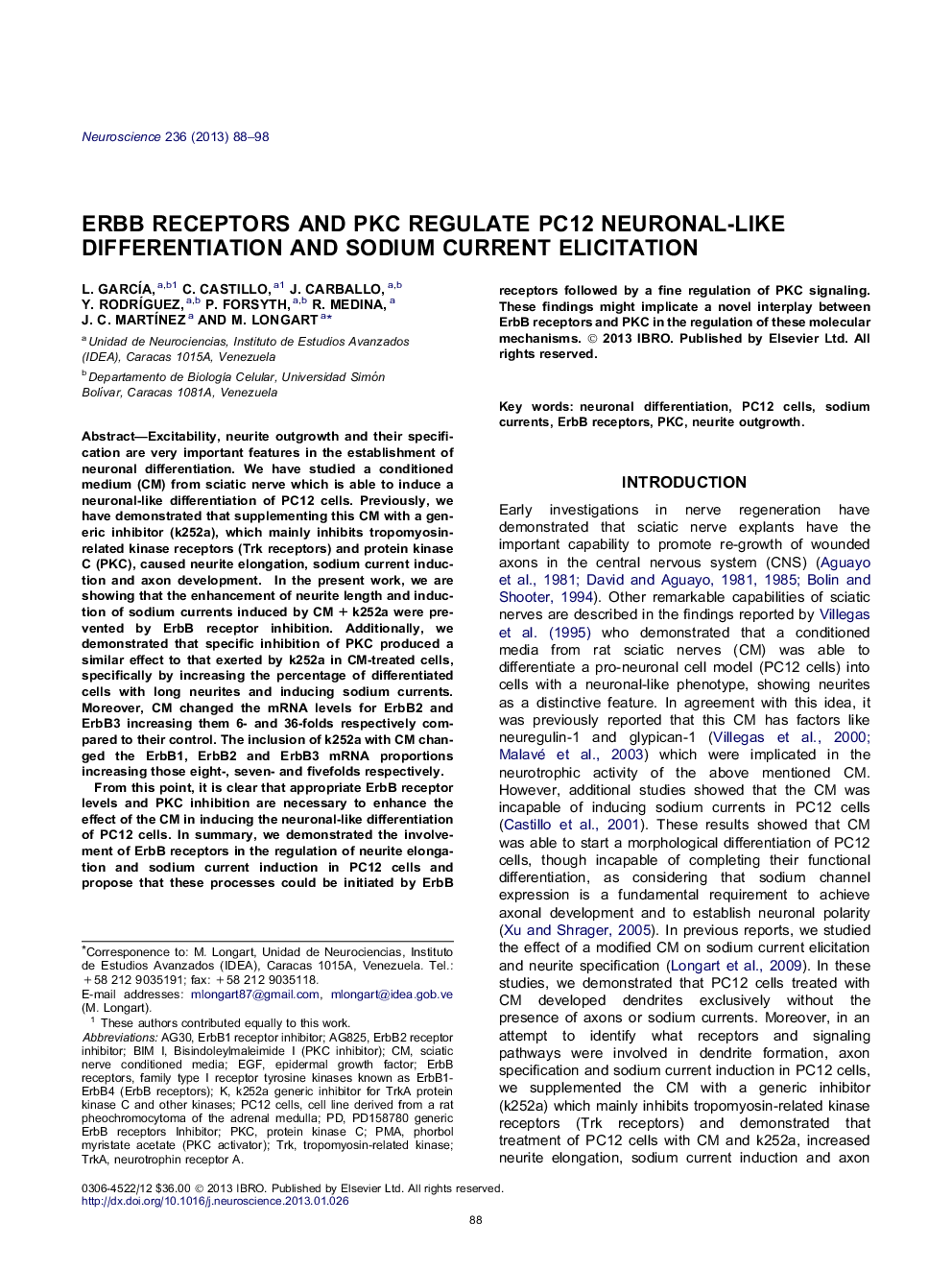 ErbB receptors and PKC regulate PC12 neuronal-like differentiation and sodium current elicitation