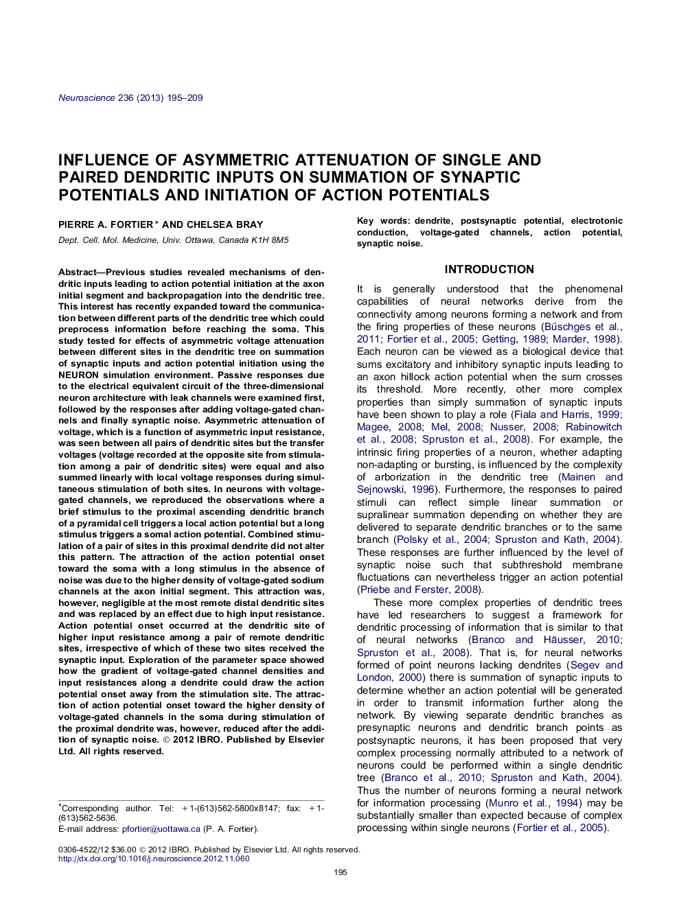 Influence of asymmetric attenuation of single and paired dendritic inputs on summation of synaptic potentials and initiation of action potentials