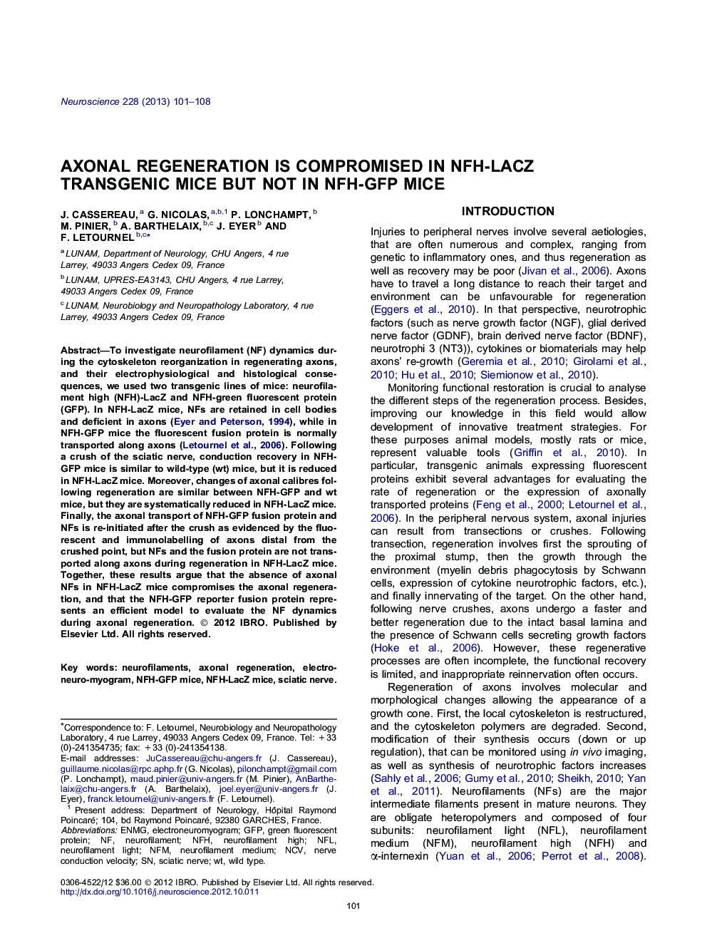 Axonal regeneration is compromised in NFH-LacZ transgenic mice but not in NFH-GFP mice
