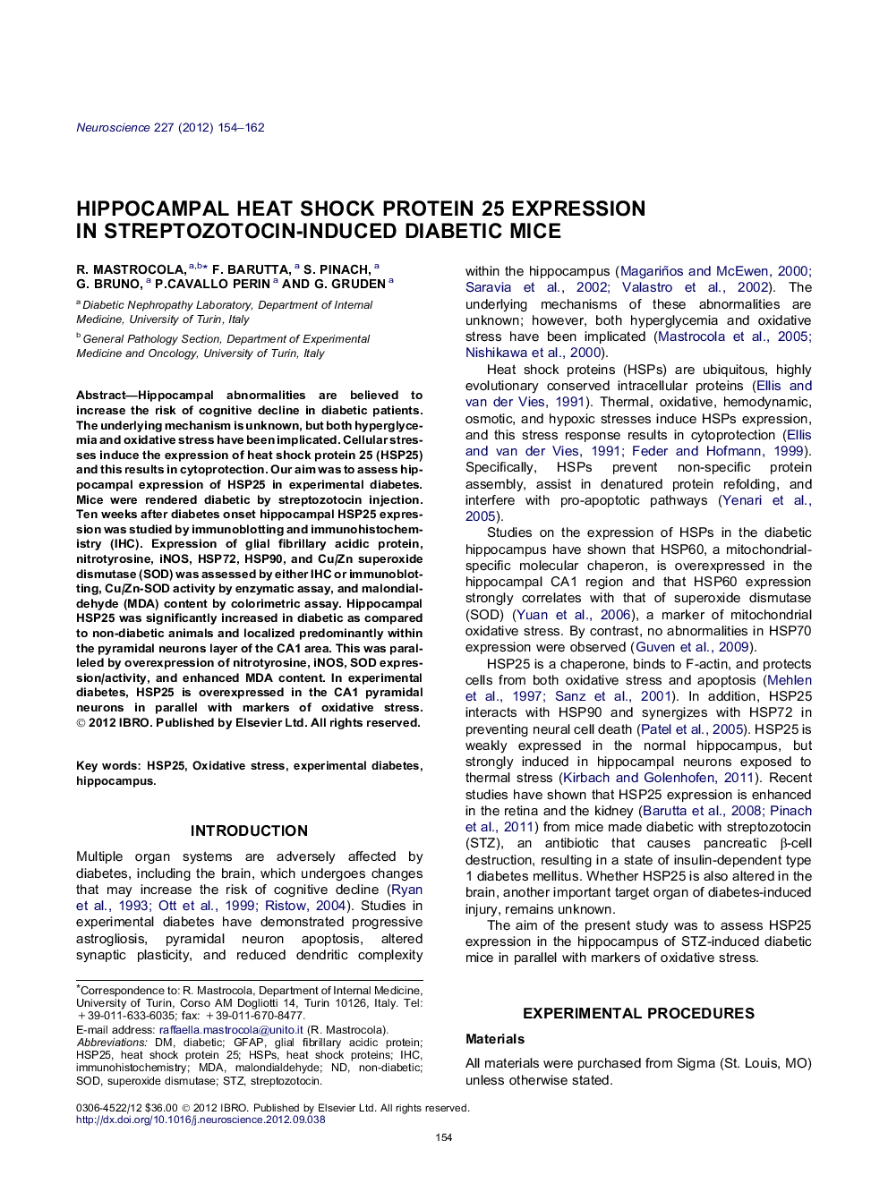 Hippocampal heat shock protein 25 expression in streptozotocin-induced diabetic mice