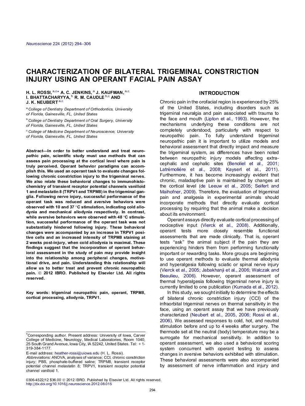 Characterization of bilateral trigeminal constriction injury using an operant facial pain assay