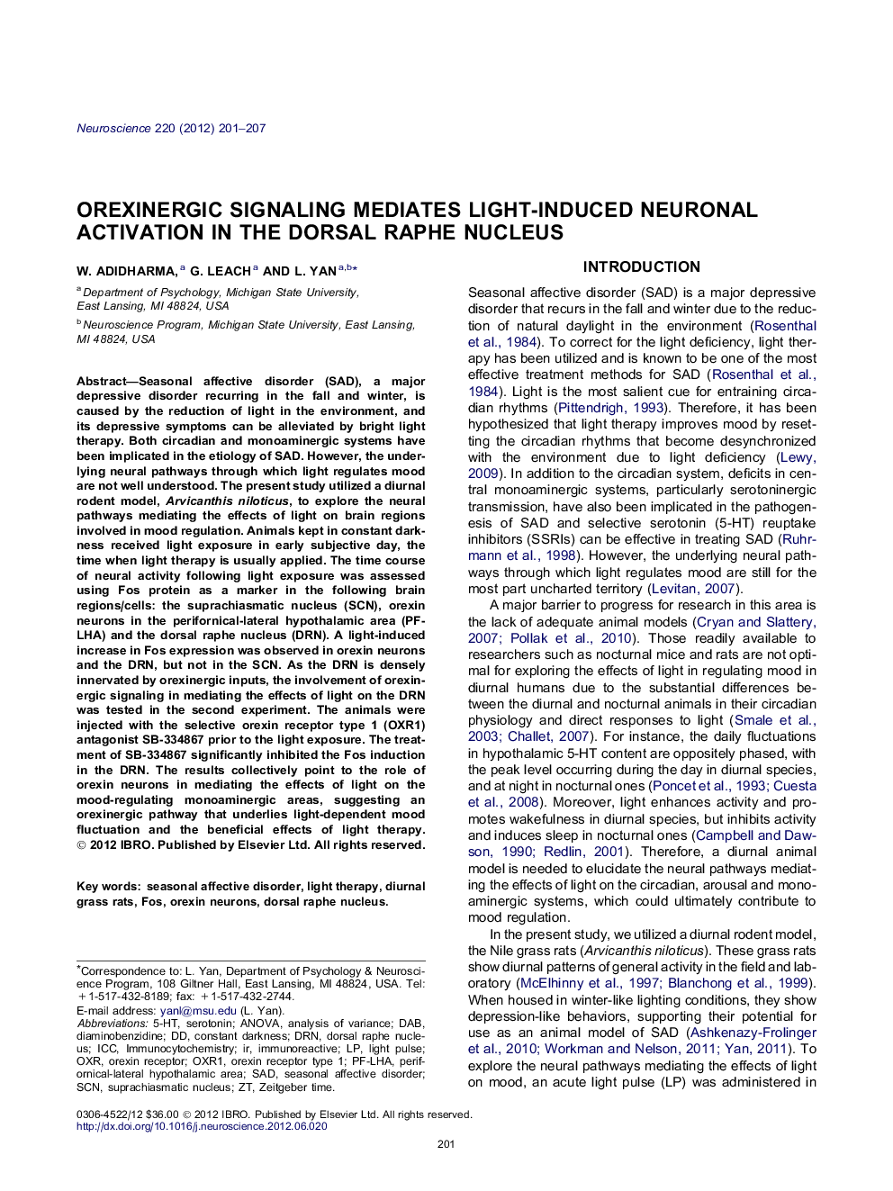 Orexinergic signaling mediates light-induced neuronal activation in the dorsal raphe nucleus