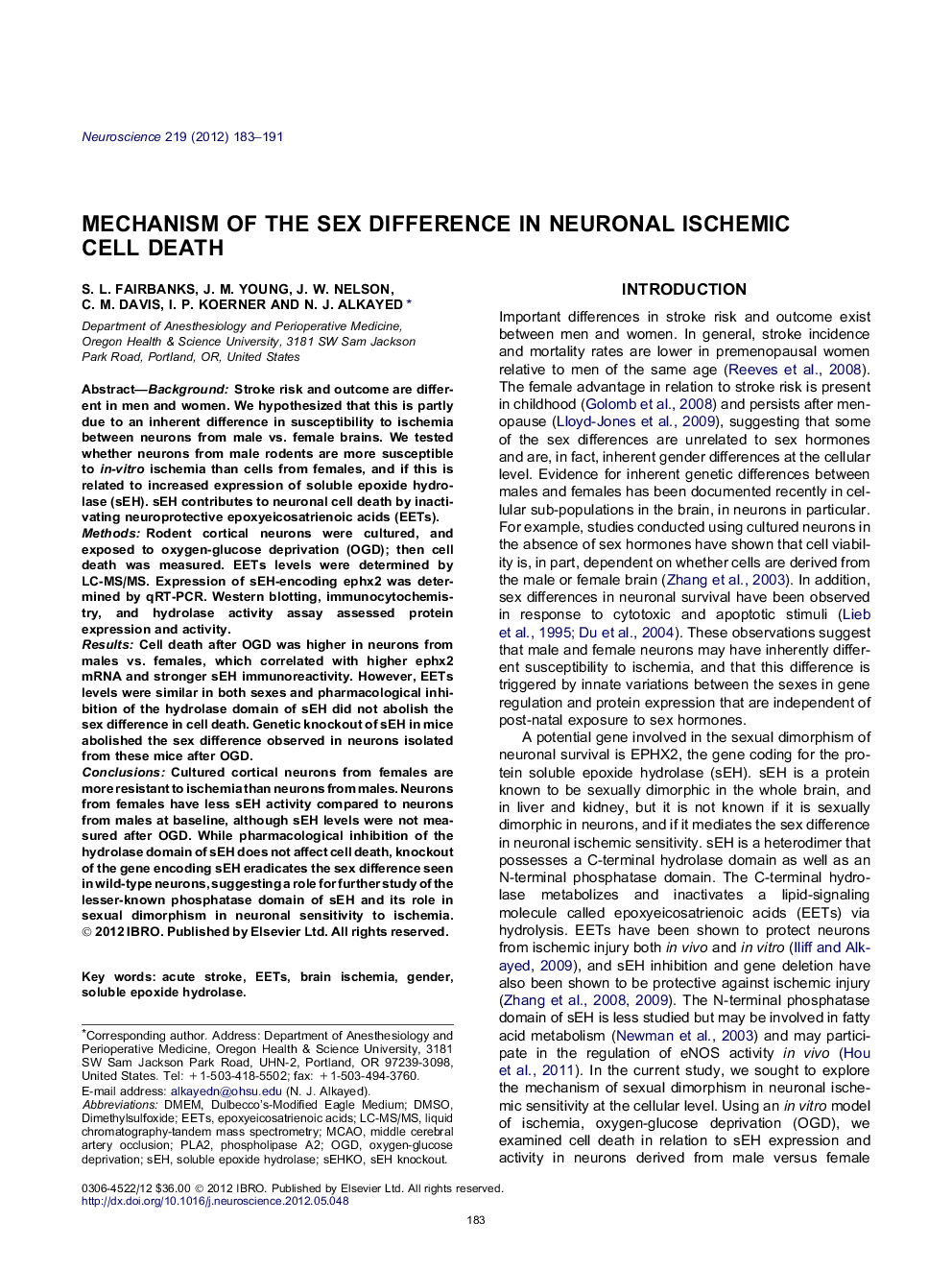 Mechanism of the sex difference in neuronal ischemic cell death
