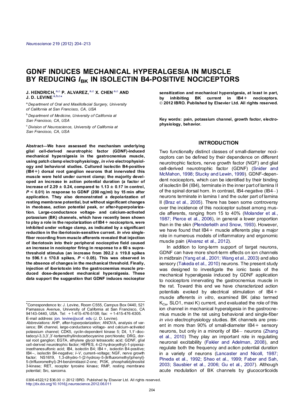 GDNF induces mechanical hyperalgesia in muscle by reducing IBK in isolectin B4-positive nociceptors