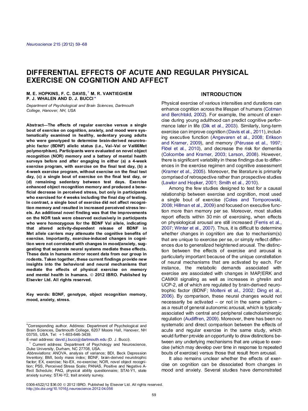 Differential effects of acute and regular physical exercise on cognition and affect