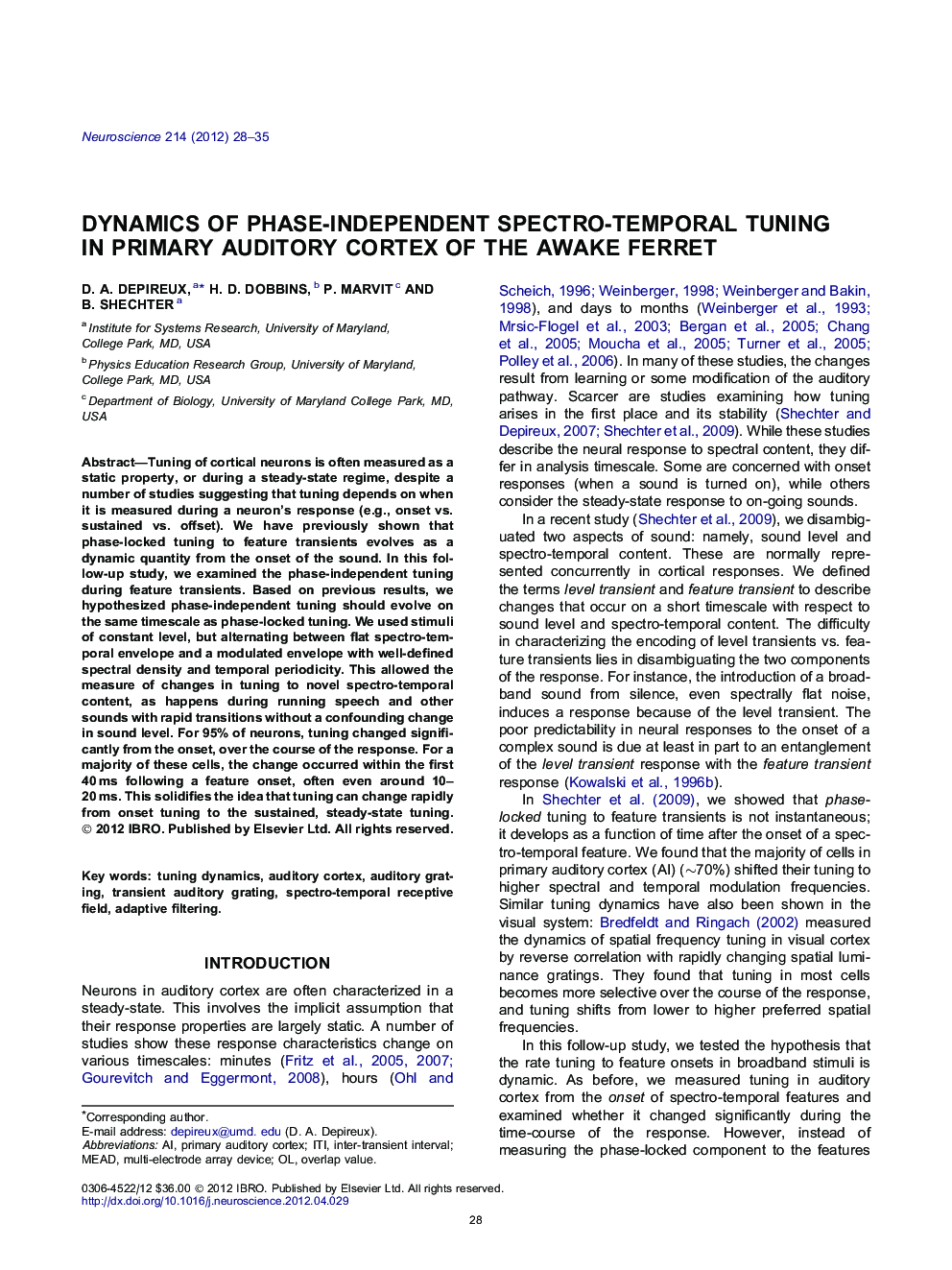 Dynamics of phase-independent spectro-temporal tuning in primary auditory cortex of the awake ferret