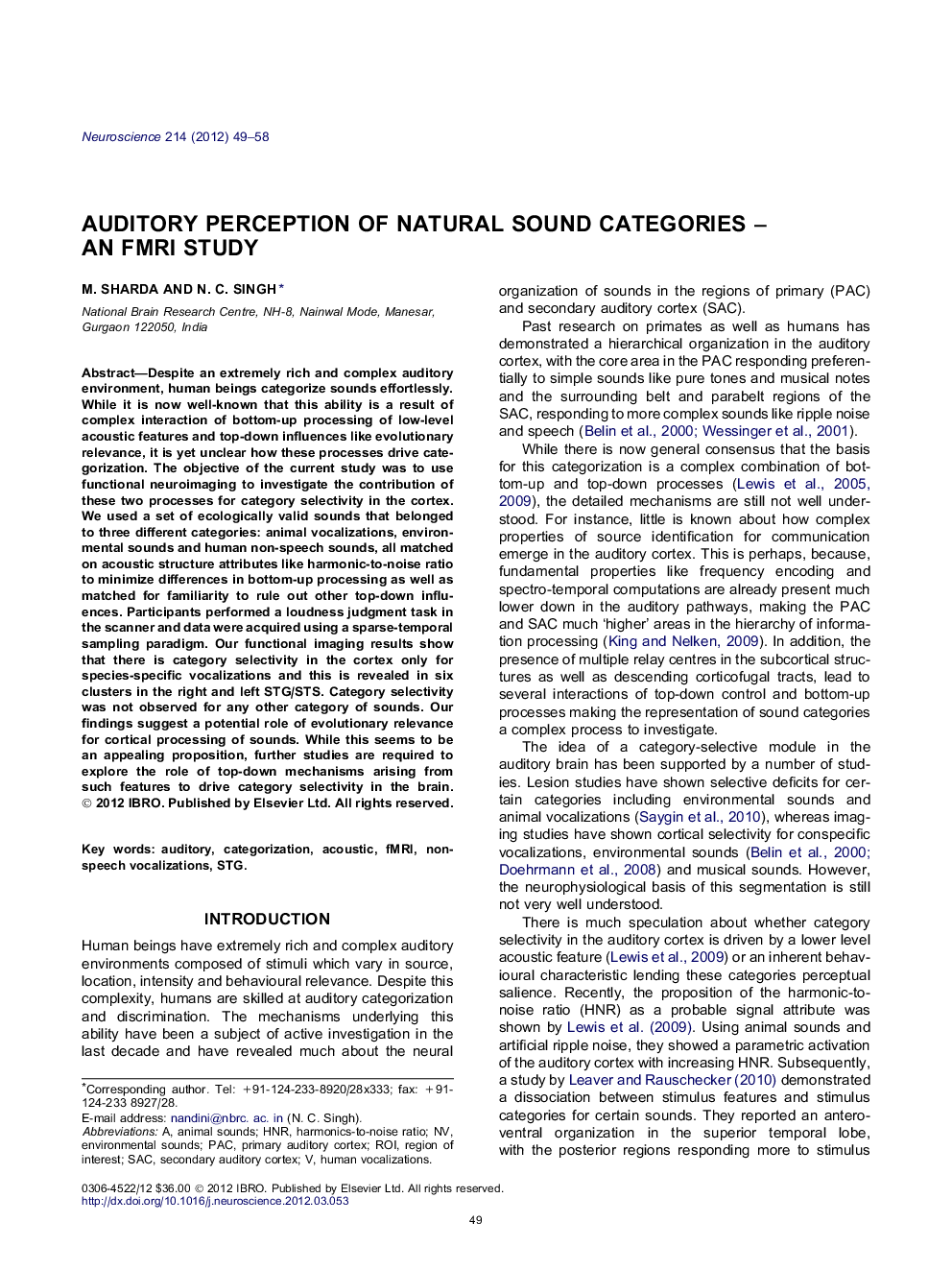 Auditory perception of natural sound categories - An fMRI study