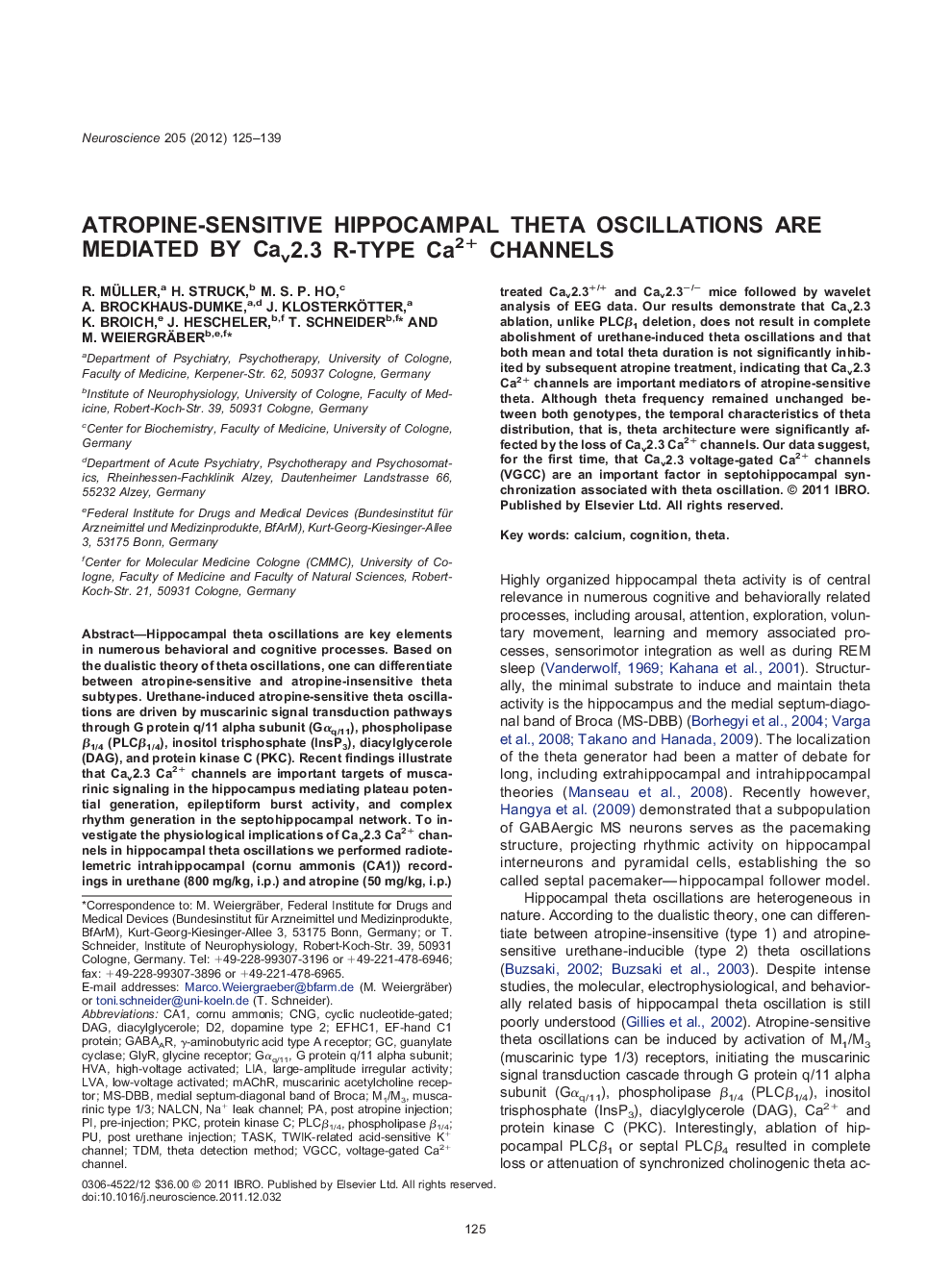 Atropine-sensitive hippocampal theta oscillations are mediated by Cav2.3 R-type Ca2+ channels