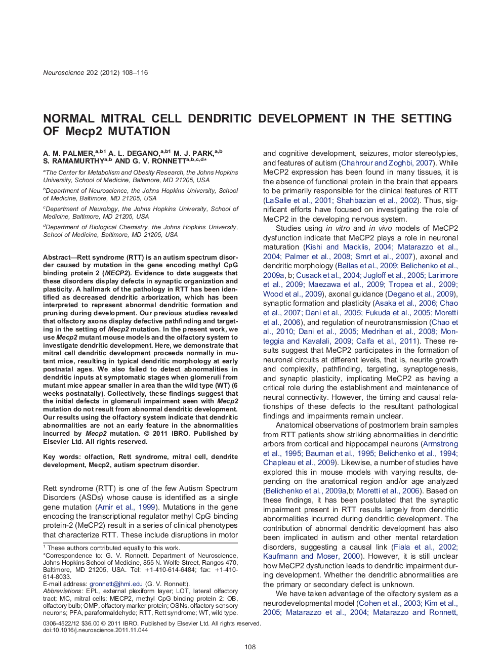 Normal mitral cell dendritic development in the setting of Mecp2 mutation