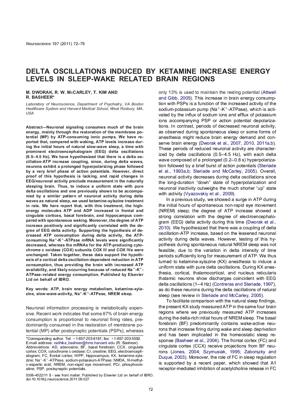 Cellular and Molecular NeuroscienceResearch PaperDelta oscillations induced by ketamine increase energy levels in sleep-wake related brain regions