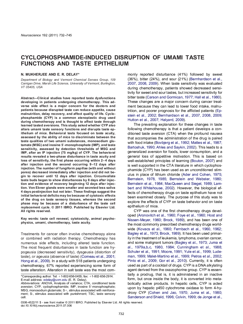 Cyclophosphamide-induced disruption of umami taste functions and taste epithelium