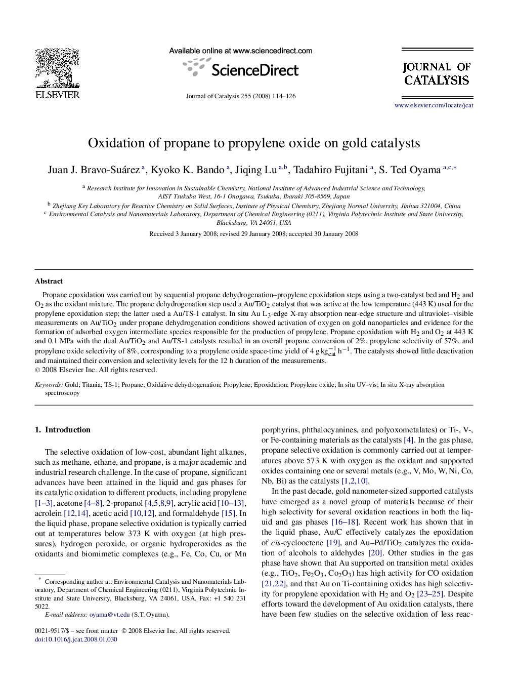 Oxidation of propane to propylene oxide on gold catalysts