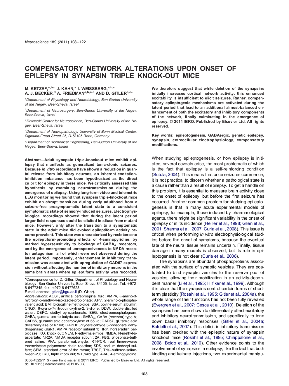 Cellular and Molecular NeuroscienceResearch PaperCompensatory network alterations upon onset of epilepsy in synapsin triple knock-out mice