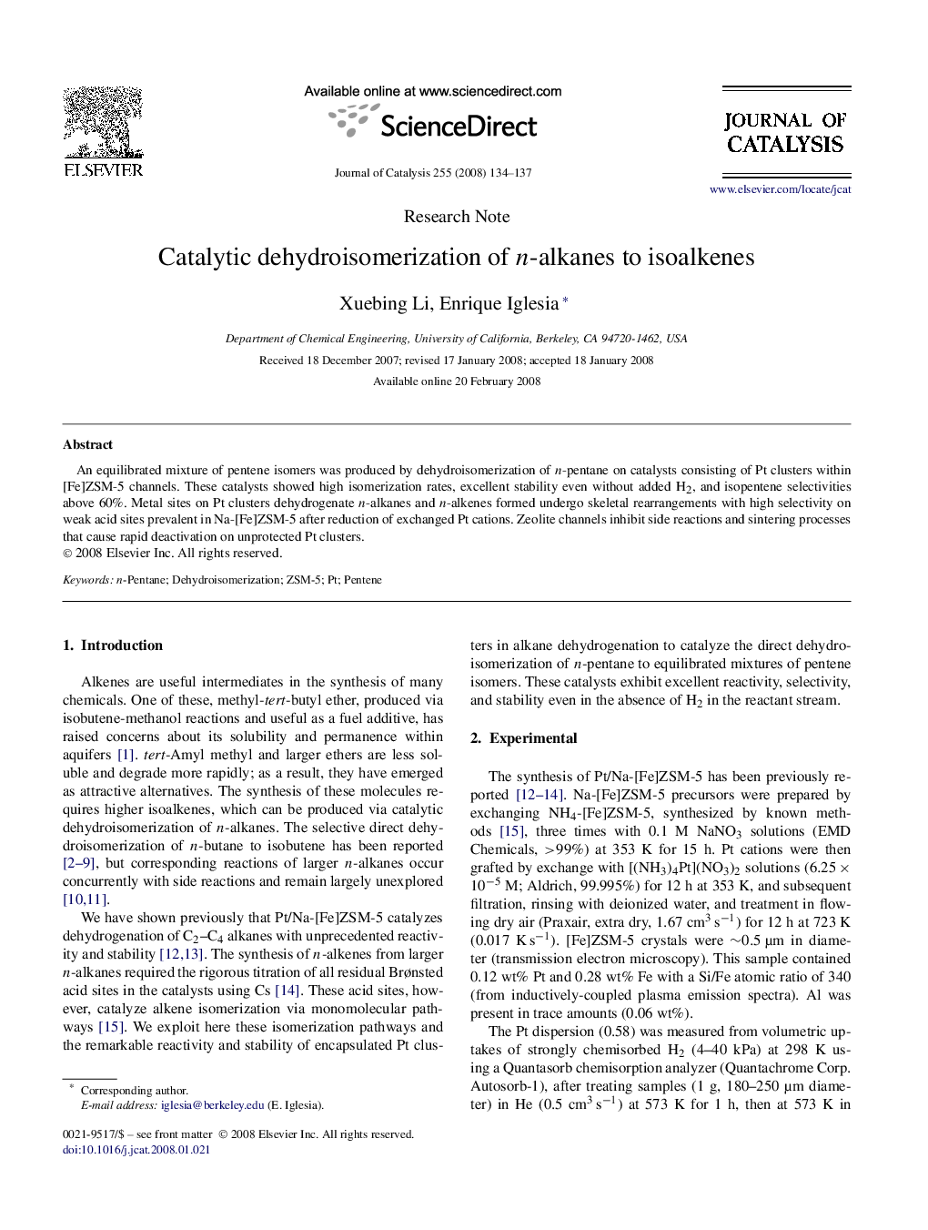 Catalytic dehydroisomerization of n-alkanes to isoalkenes