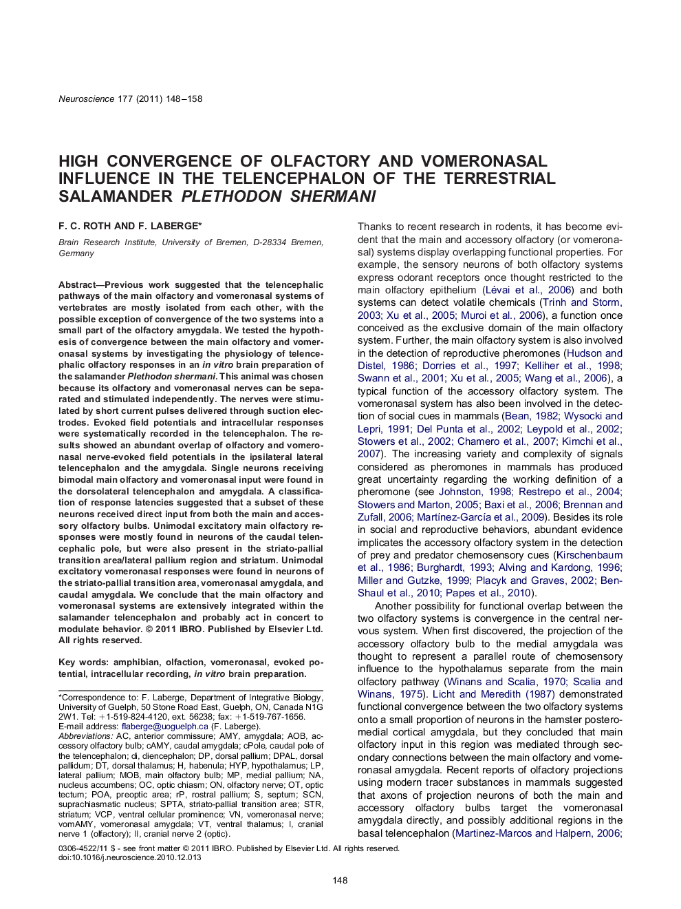 High convergence of olfactory and vomeronasal influence in the telencephalon of the terrestrial salamander Plethodon shermani