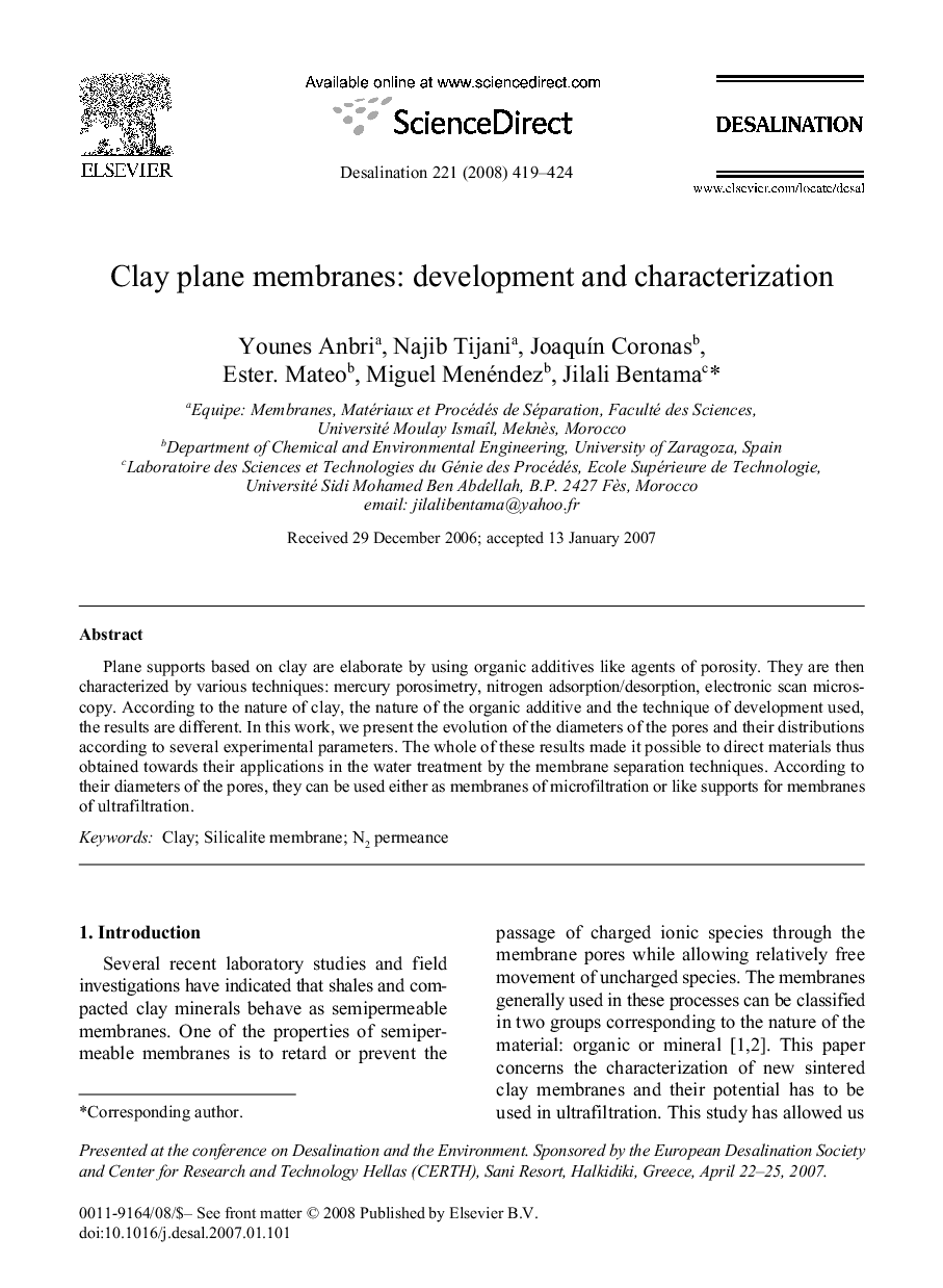 Clay plane membranes: development and characterization