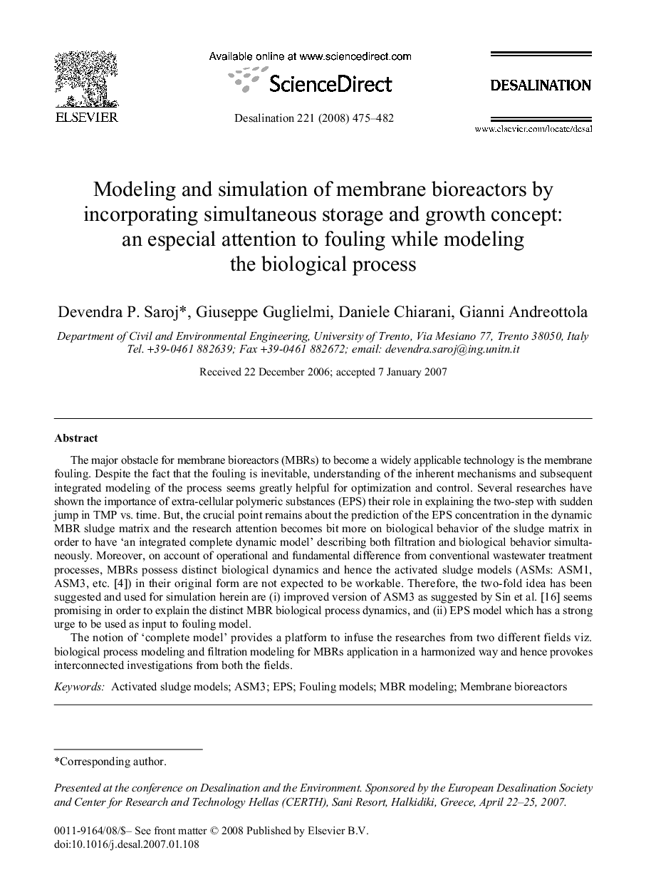 Modeling and simulation of membrane bioreactors by incorporating simultaneous storage and growth concept: an especial attention to fouling while modeling the biological process