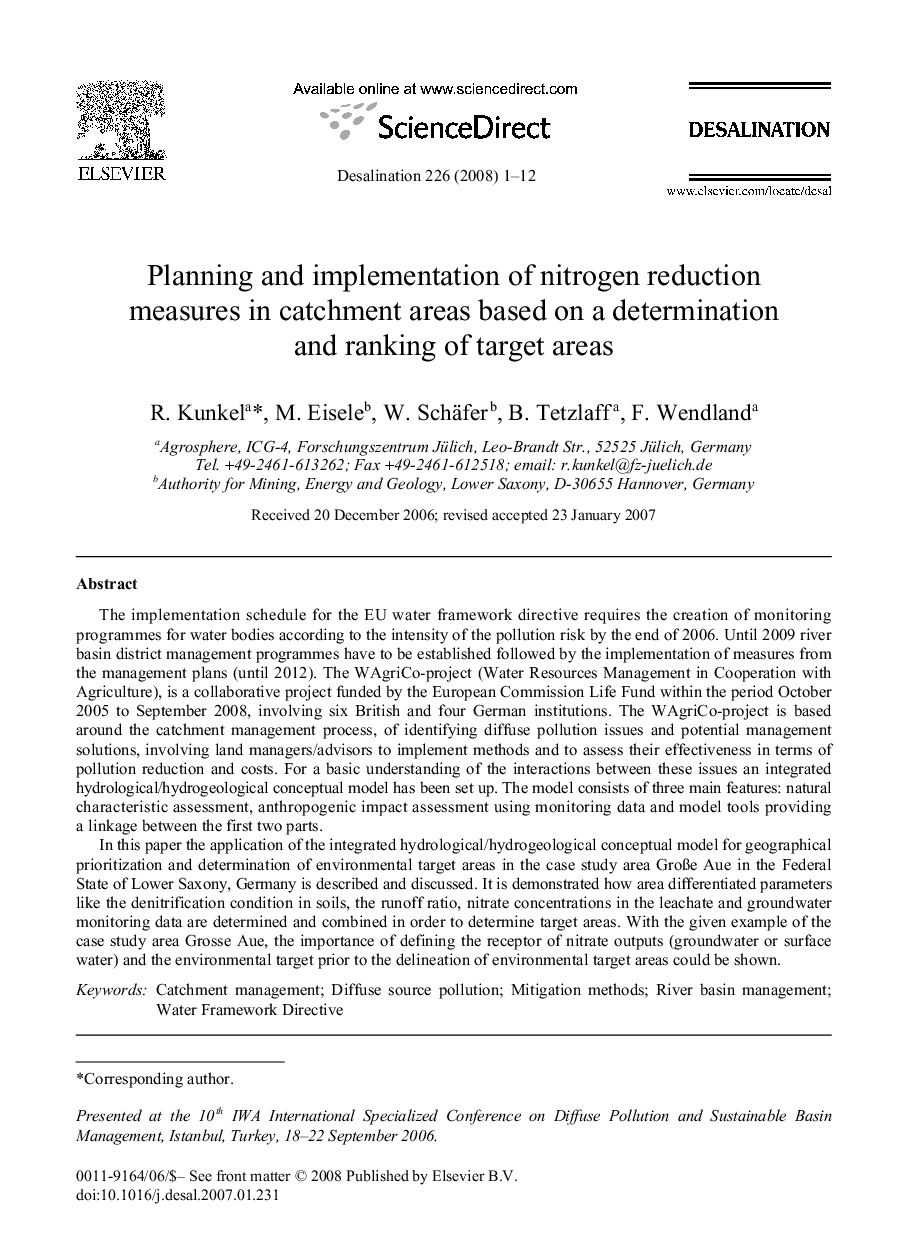 Planning and implementation of nitrogen reduction measures in catchment areas based on a determination and ranking of target areas