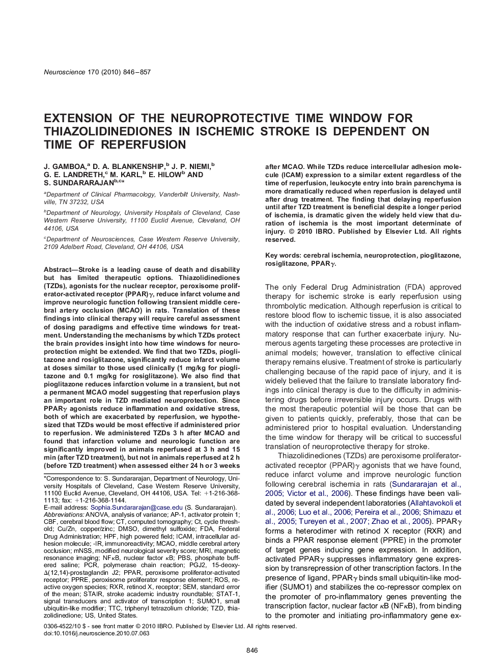 Extension of the neuroprotective time window for thiazolidinediones in ischemic stroke is dependent on time of reperfusion