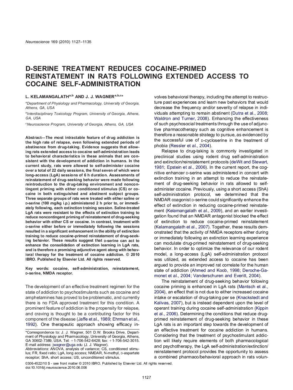 عکس صفحه اول مقاله: D-serine treatment reduces cocaine-primed reinstatement in rats following extended access to cocaine self-administration D-serine treatment reduces cocaine-primed reinstatement in rats following extended access to cocaine self-administration