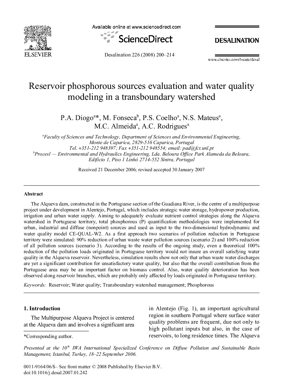 Reservoir phosphorous sources evaluation and water quality modeling in a transboundary watershed