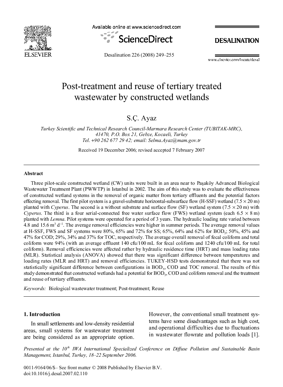 Post-treatment and reuse of tertiary treated wastewater by constructed wetlands