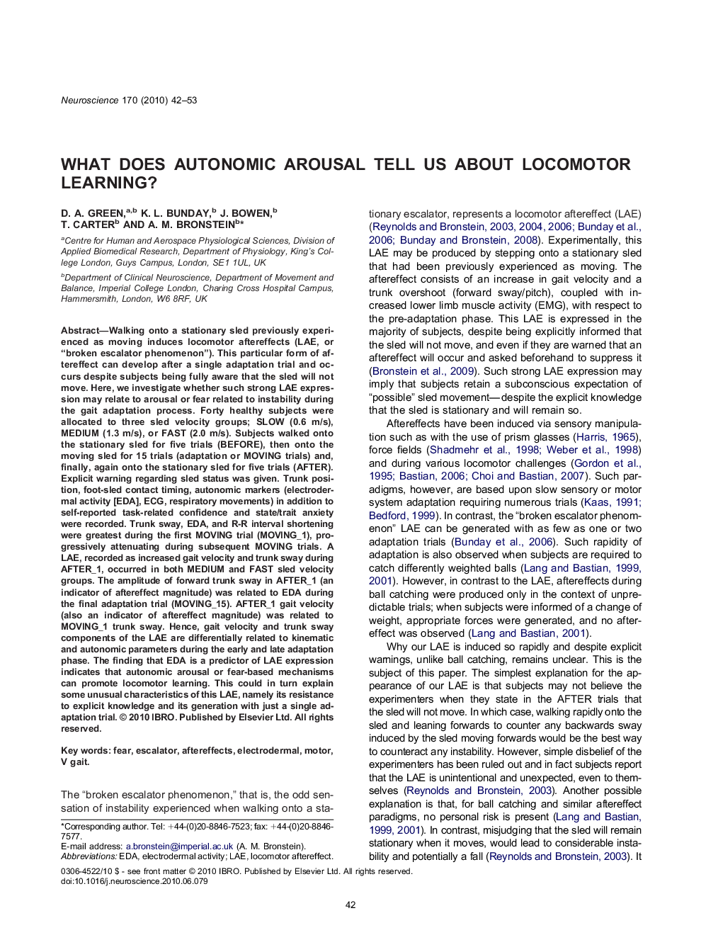 What does autonomic arousal tell us about locomotor learning?