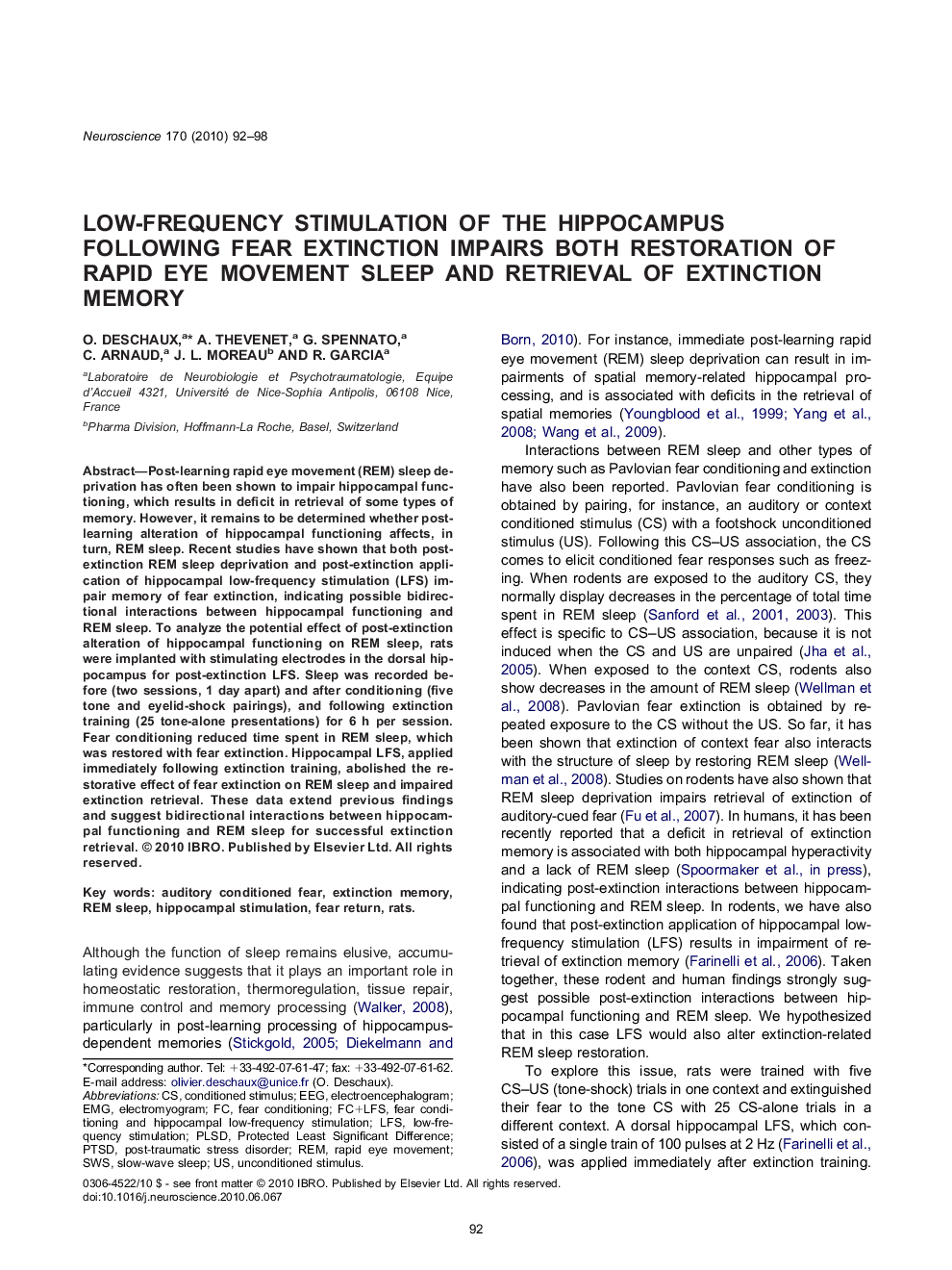 Low-frequency stimulation of the hippocampus following fear extinction impairs both restoration of rapid eye movement sleep and retrieval of extinction memory