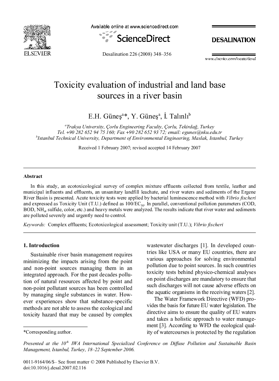 Toxicity evaluation of industrial and land base sources in a river basin