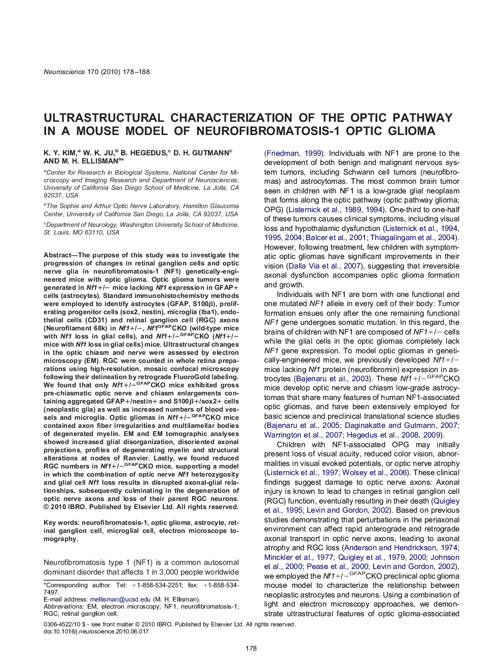 Cellular and Molecular NeuroscienceResearch PaperUltrastructural characterization of the optic pathway in a mouse model of neurofibromatosis-1 optic glioma