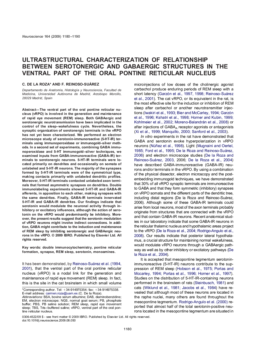 Ultrastructural characterization of relationship between serotonergic and GABAergic structures in the ventral part of the oral pontine reticular nucleus