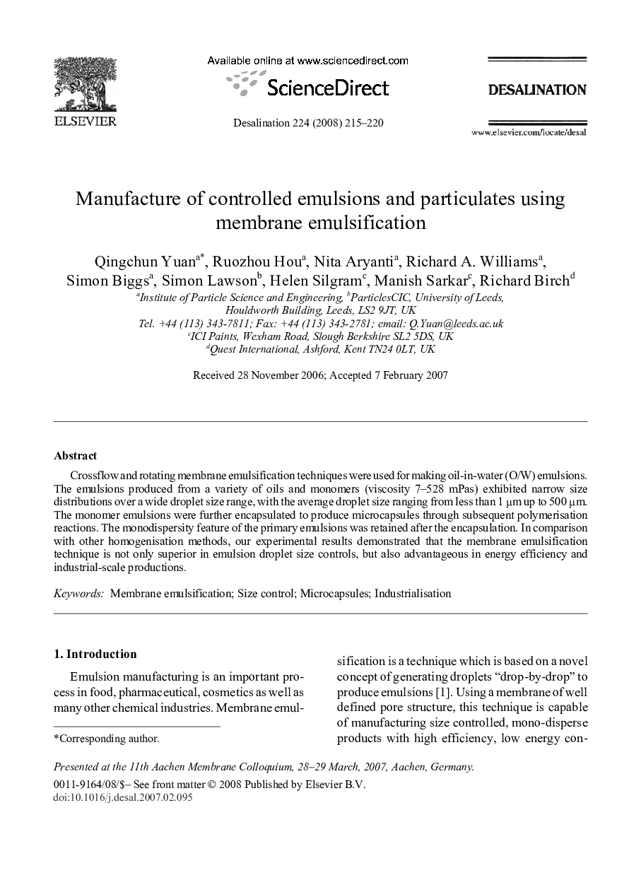 Manufacture of controlled emulsions and particulates using membrane emulsification